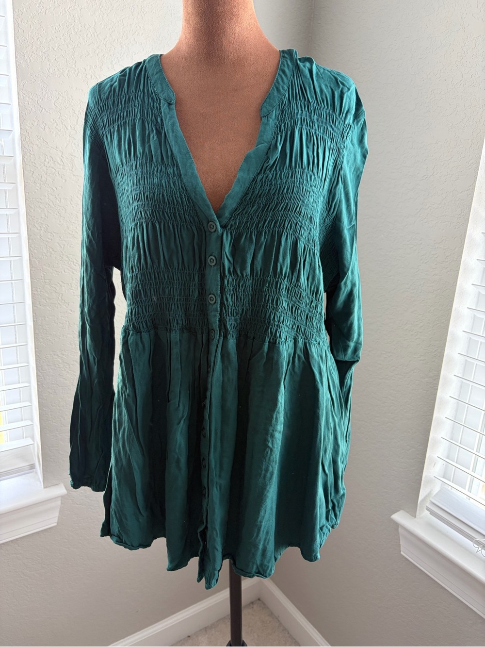 torrid Teal Smocked Button-Front Peplum Tunic